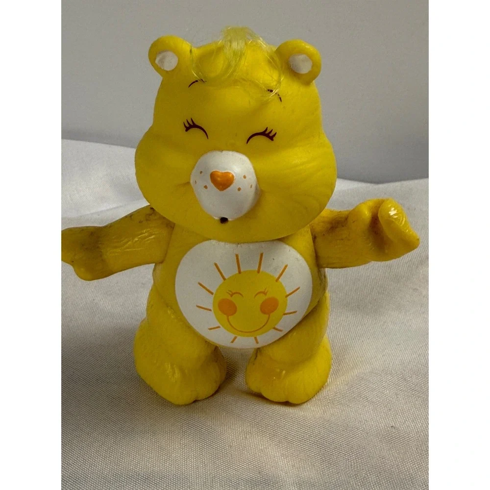 Vintage 1980s Care Bears Funshine Bear PVC Figure Yellow Sun Toy Collectible